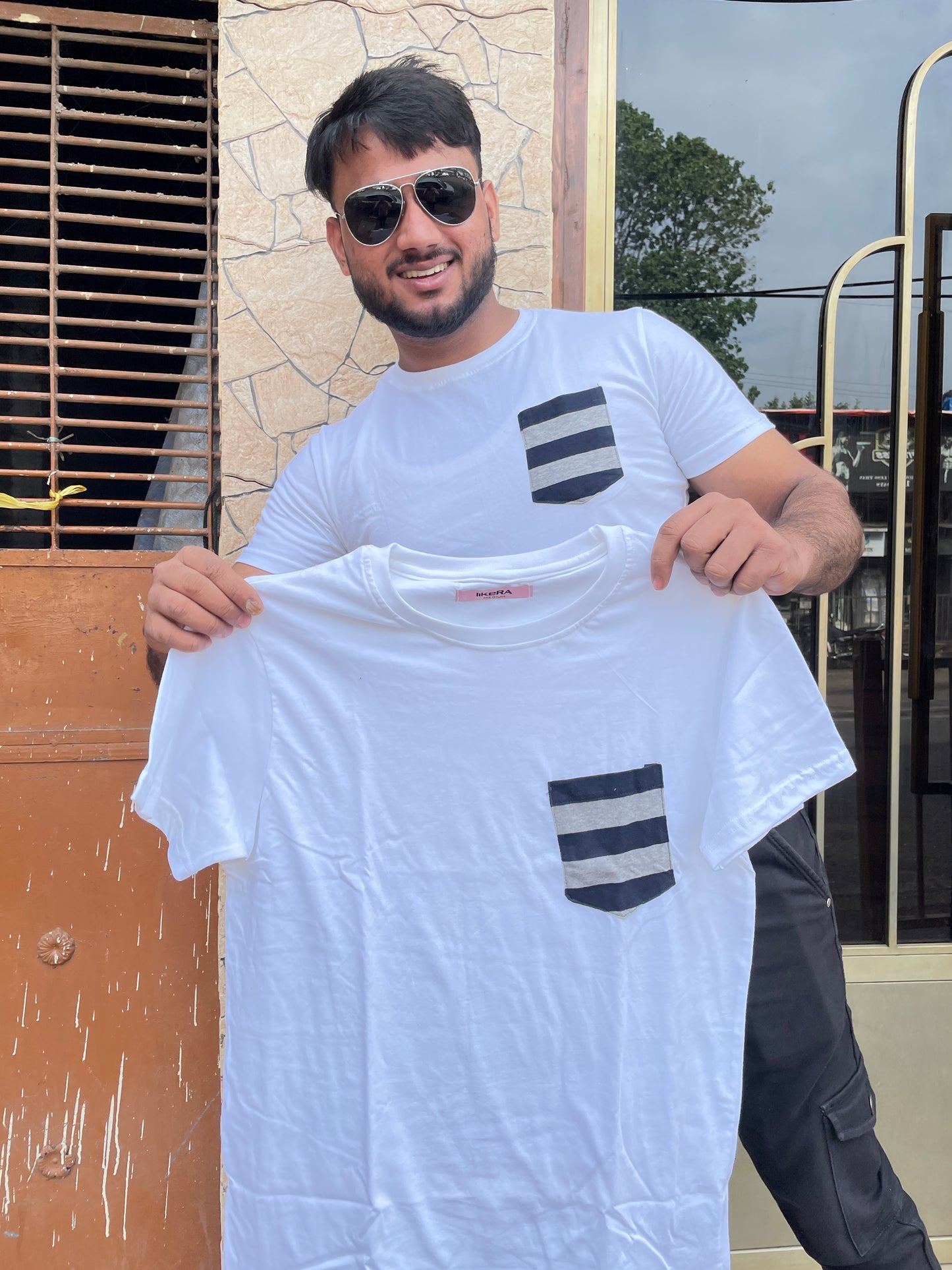 White Stripe Pocket Tee