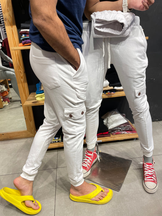 White Cargo Style Joggers