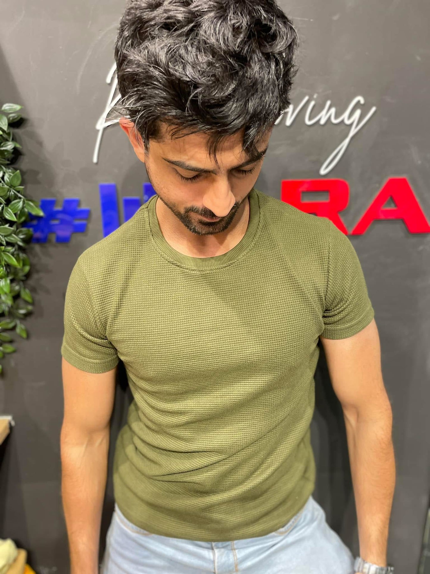 Olive Waffle Basic Tee