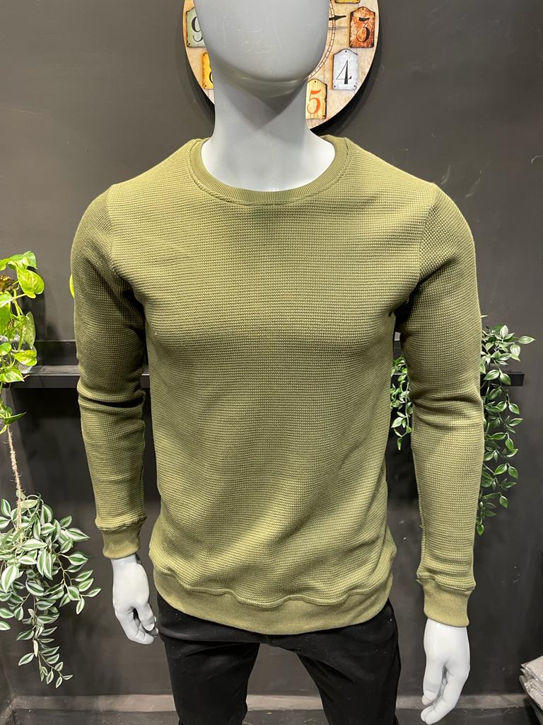 Olive Sweatshirt with Elbow Patch