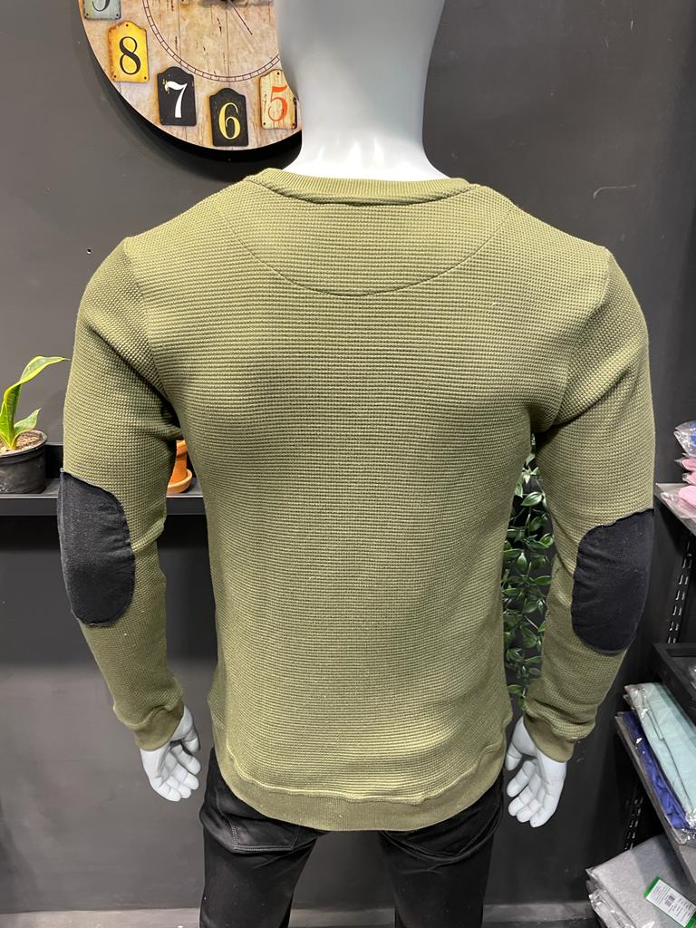 Olive Sweatshirt with Elbow Patch