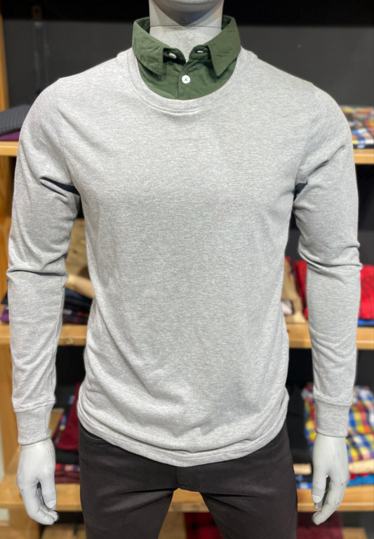 Grey Melange Pull Over Type Collar Tee