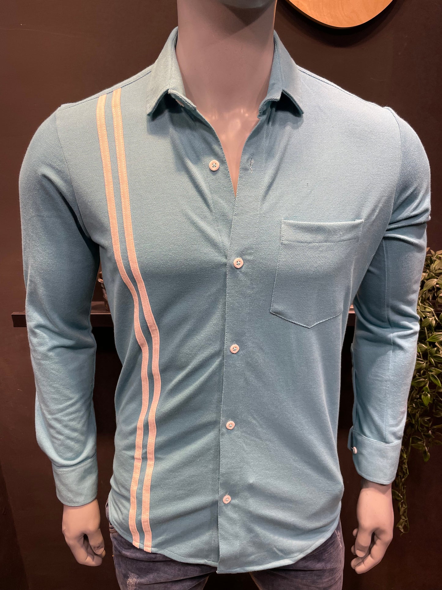 Aqua Shirt with White Piping